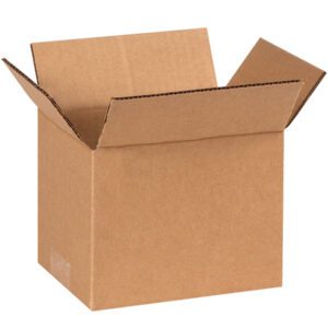 On a white background, an open MH-USA 7 x 6 x 6 corrugated box from the 25/bundle set sits with its flaps gracefully folded outward, inviting possibilities.