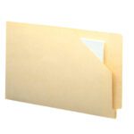 A Smead End Tab File Jacket, sized for legal documents, reveals a single white sheet inside. Slightly open against a white background, this manila folder features flat-no expansion and comes in quantities of 100 per box (76700).