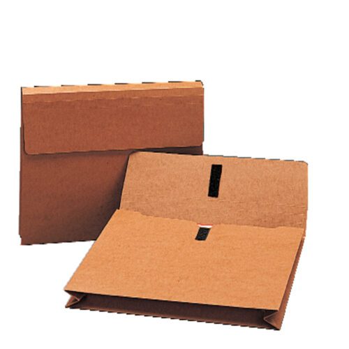77145_C1.jpg Two envelopes are shown, resembling Smead Expanding Wallets. One stands upright while the other is open, showcasing its 2 expansion and Velcro closure. These redrope legal-size wallets with hook and loop closures are set against a plain white background.