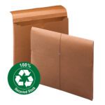 Two Smead Wallet expanding file folders are shown, one open and one closed. They feature a green 100% Recycled label with a recycling symbol. The redrope design allows 2 expansion for document storage, while the elastic closure keeps contents secure.