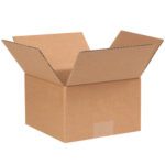 A brown MH-USA 7 x 7 x 4 1/2 corrugated box with open flaps reveals an empty interior, set against a white background. Its sturdy design comes in bundles of 25, ideal for various packaging needs.