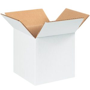 Discover the MH-USA 7 x 7 x 7 White Corrugated Boxes (25/Bundle), featuring sleek white flaps designed to fold outwards.
