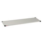 A 24 x 72 rectangular glass panel with black corner brackets on a white background, similar to the sleek design of the Metro 2472FS Super Erecta Solid Shelf in standard stainless steel.