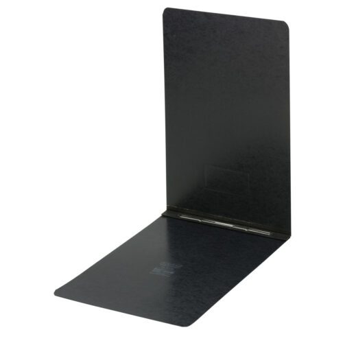 The Smead Premium Pressboard Report Cover (81179) features a black, vertically open design with a two-prong top fastener and is made from durable materials to securely hold 11 x 17 punched sheets, set against a plain white background.