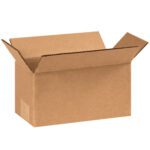 A brown, open corrugated box with flaps extended outward rests on a white background, ideal for packaging or shipping. It resembles the MH-USA 8 x 4 x 4 Long Corrugated Boxes (25/Bundle), perfect for securely transporting your goods.