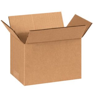 A brown MH-USA 8 x 5 x 5 corrugated box with flaps extended is set against a white background, highlighting its sturdy design. Perfect for packing essentials, its sold in bundles of 25 for convenience.