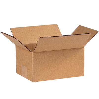 864.jpg An empty open MH-USA 8 x 6 x 4 corrugated box from a 25/bundle set sits against a plain white background with flaps spread outwards. The textured cardboard shows a small piece of tape on one side.