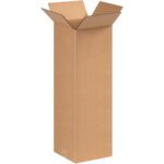 A tall MH-USA 8 x 8 x 24 corrugated box stands upright against a pristine white background, showcasing its sturdy design. Sold in bundles of 25.