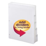 Smead Three-Ring Binder Index Dividers (89415) are white, 1/5-cut tabbed, letter-size dividers featuring a large yellow and red right-pointing arrow with add dividers to 3-ring binder text, perfect for organizing documents.