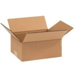 A brown MH-USA 9 x 7 x 4 corrugated box with open flaps, part of a 25/bundle set, is shown on a white background. Made from durable cardboard, its ideal for shipping or storage.