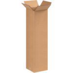 Tall MH-USA 9 x 9 x 30 corrugated box from the bundle of 25, brown in color, standing upright with open flaps at the top.