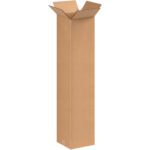 The MH-USA 9 x 9 x 36 Tall Corrugated Box (25/Bundle) stands upright with its top flaps partially folded outward, set against a white background.