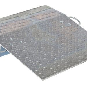 The Vestil Aluminum Hand Truck Dockplate 0.5K 30X30 is a sturdy aluminum ramp with handles and an inclined, non-slip surface, ideal for loading=