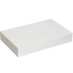 A closed, plain white MH-USA 24 x 14 x 4 apparel box with a smooth surface and clean edges sits against a white background, showcasing its minimalist design ideal for garment storage.
