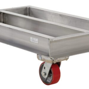 The Vestil Aluminum Channel Dolly 2000 Lb combines durability and functionality with its rectangular design, supporting up to 2000 lbs. It features a recessed center platform on four red swivel casters for smooth mobility in size 24W X 36L.