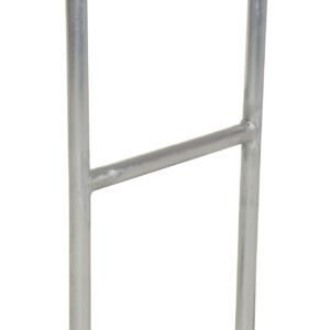 The Vestil Aluminum Safety Railing 24 In L is a sleek, silver metal bike rack with a minimalistic design, featuring a simple rectangular frame and a horizontal support bar near the bottom for securing bicycles, offering both utility and style.