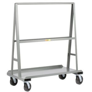 The Little Giant A Frame Sheet and Panel Truck is a gray, metal utility cart with an A-frame design, four swivel caster wheels, and a rectangular flat base with dual crossbars for efficient item transport or storage.