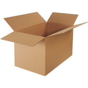 An MH-USA 36 x 22 x 22 double wall corrugated box, designed to stand open with flaps spread out, is displayed against a white background.