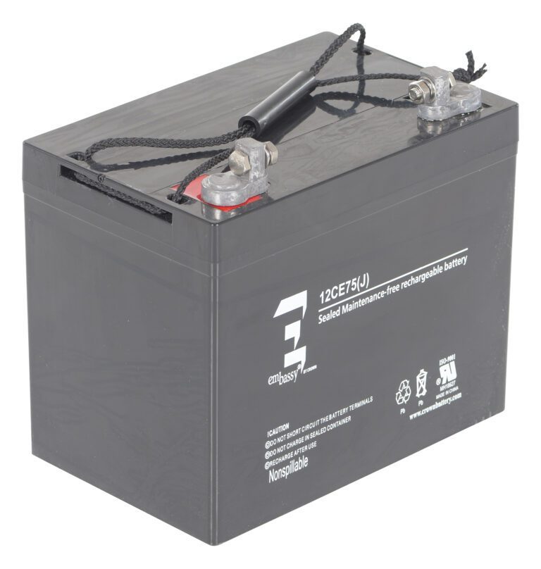 AGM-UPG-1-12V_A.jpg The Vestil Agm Upgrade Battery (1) 12V is a black, maintenance-free rechargeable unit with top metallic terminals, a carrying strap, and white text specifying details and cautionary symbols on the front.