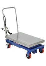 The Vestil Air Steel Cart handles up to 1000 lbs with ease using its hydraulic scissor lift, 19.6875 x 32.25 metal platform, and red wheels, allowing for effortless movement of heavy items with a handy hydraulic pump.