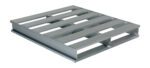 The Vestil Heavy Duty Aluminum Pallet 4K (40 x 48 inches) showcases a silver grid-like structure with horizontal slats and supporting beams, perfect for efficient storage and transport.