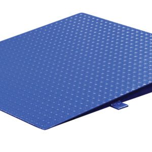 The Vestil Approach Ramp Option 36W X 39L X 3.25H is a blue metallic loading dock ramp featuring a textured surface for traction and a slightly angled incline to facilitate seamless transitions for vehicles or heavy equipment.