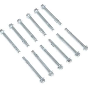 Image of twelve Vestil Concrete Anchor Bolts (12-Pack, 3/4 x 6-1/4) shown in three staggered rows. The silver bolts have threaded ends and hexagonal heads, neatly aligned on a plain white background.