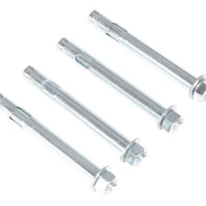 Four silver bolts from the Vestil 4-Pack Concrete Anchor Bolt 3/4 X 6 In set are positioned diagonally on a white background, each with a hex nut and smooth cylindrical body ending in a taper.