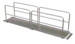 The Vestil Alum Walk Ramp Handrail Overlap 168 x 28 inches offers sturdy handrails on both sides, a smooth flat surface, and is designed for easy overlapping to provide convenient access over small gaps or height changes.