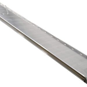 The Vestil Alum Walk Ramp Overlap Style 168 X 28 In includes side rails, a safety chain for security, and a textured surface for reliable traction; ideal for accessibility or loading=