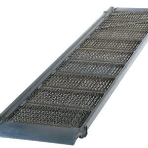 The Vestil Alum Grip-Strut Walk Ramp 29.38 X 73.25 features a textured metal surface for superior traction, side rails, and a non-slip grated pattern, making it perfect for loading vehicles or equipment. Its foldable hinges offer added convenience and practicality.