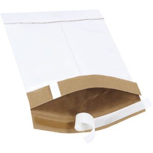The MH-USA 6 x 10 white Lbs0 self-seal padded mailers offer secure packaging with a brown expandable interior and peel-and-seal strip, available in cases of 250.