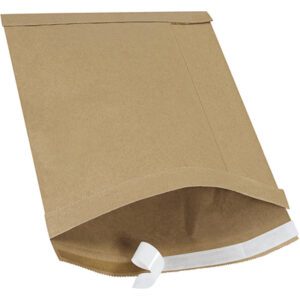 A 9 1/2 x 14 1/2 brown kraft envelope with a peel-and-seal adhesive flap strip is shown on a white background, part of the convenient Lbs4 Self-Seal Padded Mailers 25 Pack.