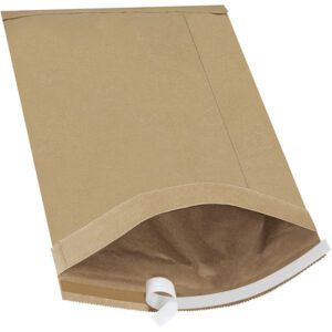 The 14 1/4 x 20 Kraft Lbs7 Self-Seal Padded Mailer, with a white peel-and-seal strip, is made of durable Kraft paper. Perfect for secure mailing or shipping, these brown bubble mailers come in cases of 50 for your convenience.