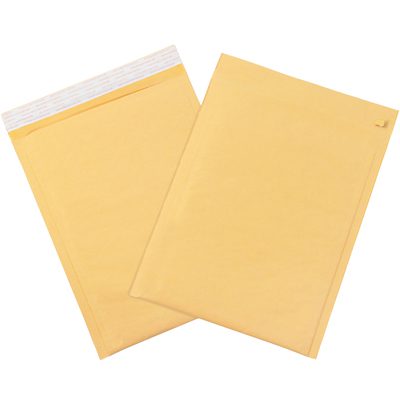 B855SSTT.jpg Two Kraft Lbs2 mailers, 8 1/2 x 12, rest on a white background. One is open with its self-seal adhesive strip exposed, the other partially overlaps face down. Both feature an easy tear strip for convenience.