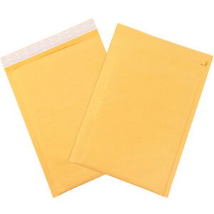 Two 12 1/2 x 19 Kraft (Freight Saver Pack) Lbs6 Self-Seal Bubble Mailers w/Tear Strip are displayed slightly overlapping on a white surface. Featuring a peel-and-seal strip for secure closure, these durable mailers are ideal for shipping.