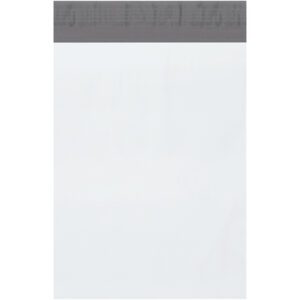 The MH-USA 9 x 12 Poly Mailers feature a grey adhesive strip for secure sealing and a convenient tear strip. Sold in cases of 500, their transparent plastic design is highlighted against a plain white background for simplicity and effectiveness.