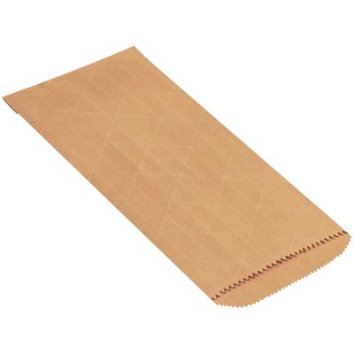 B882.jpg A flat, rectangular brown paper bag with a crisscross pattern and scalloped top edge, similar to MH-USA 5 x 10 Lbs00 Nylon Reinforced Mailers (1000/Case), is on a white background.