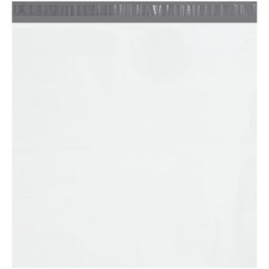 The MH-USA 24 x 24 Poly Mailer includes a gray self-adhesive seal and tear strip, perfect for secure shipping. This plain white rectangular mailer is available in cases of 200.