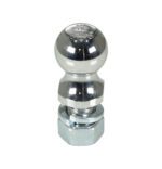 The Vestil Tow Ball 2K Lb Cap 1.875 In Diameter features a shiny, polished spherical top with engraved markings, includes a bolt and nut, and is presented against a plain white background.