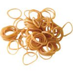 A scattered pile of MH-USA 1/16 x 7/8 Rubber Bands (10 Lbs/Case) lies on a white background.
