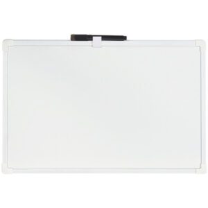 An MH-USA 11 x 17 portable magnetic dry erase board features a plain rectangular design and includes a black marker clipped at the top center with no visible writing or markings.