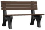 The Vestil Bench Economy Backed 48 Bk Leg Brown Seat features a minimalist design with a 48-inch brown slatted seat and backrest, supported by sturdy black legs. Its ideal for outdoor use and complements a plain white background effortlessly.