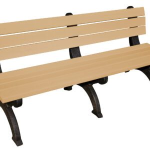 The Vestil Bench Monarque Backed 72 Bk Leg Cedar Seat combines style and comfort with its cedar seat featuring three light-brown horizontal slats for the backrest. It is supported by sturdy black legs and displayed against a white background.