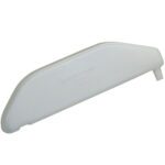 The white plastic lint trap, similar in efficient design to the Better Pack® 555e Series Replacement Bottle, has a flat rectangular shape with curved edges and a mesh area for collecting lint. It includes a small handle for easy removal and cleaning.