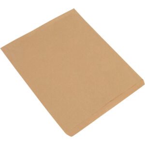The 15 x 18 Kraft Flat Merchandise Bag, part of a set of 500 per case, lies sealed at an angle against a white background, showcasing its simplicity and functionality.