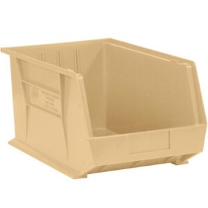The MH-USA 5 3/8 x 4 1/8 x 3 Ivory Plastic Stack & Hang Bin Boxes, featuring ribbed sides for extra strength, come with an open front for easy access and a small label area. They are available in cases of 24 bins.