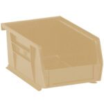 The MH-USA 7 3/8 x 4 1/8 x 3 Ivory Plastic Stack & Hang Bin Box is perfect for organizing small items, featuring an open front, a side label slot, reinforced edges, and a stackable design. Each case includes 24 durable bins.