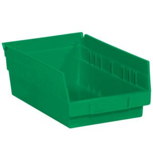 The MH-USA shelf bin box, measuring 11 5/8 x 6 5/8 x 4, features an open front for easy access and efficient organization. Sold in cases of 30 green plastic bins, its perfect for tidying up any setup.