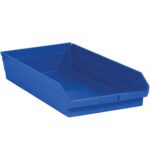 Introducing the MH-USA 23 5/8 x 11 1/8 x 4 Blue Plastic Shelf Bin Boxes, ideal for organizing small items. This set of six bins is rectangular with a low front edge and ridged sides for strength and easy handling, perfect for all your storage needs.